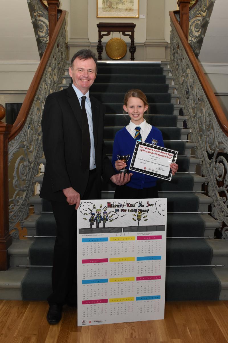 Councillor with winner of the Road Safety Calendar Competition