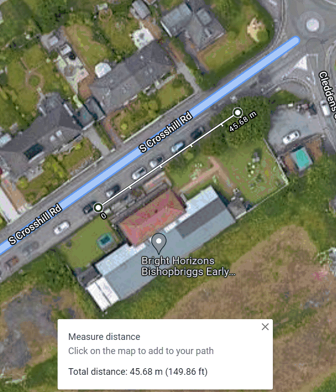 map showing south crosshill road from above at the bright horizons bishopbriggs building