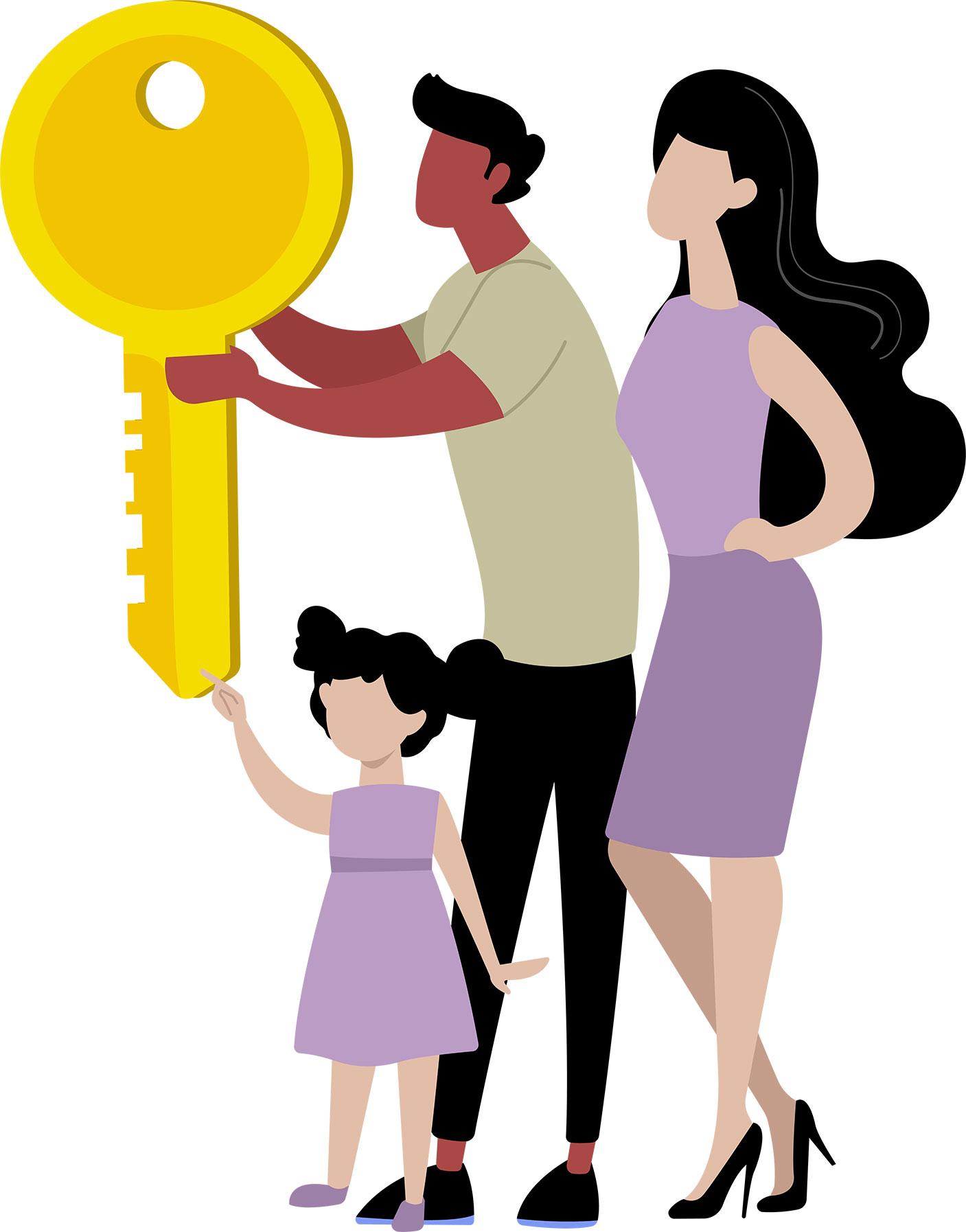 Man, woman and child holding a key