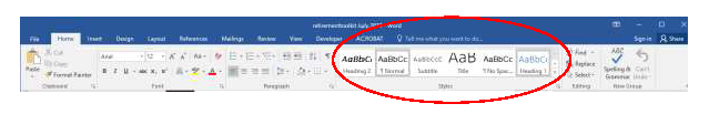 screenshot of the tool bar on microsoft word with the paragraph styles circled red