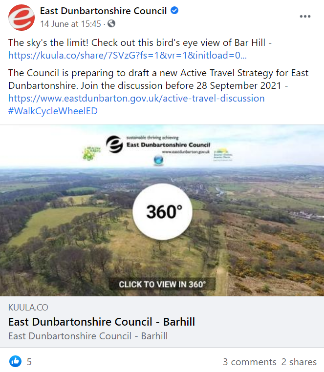 Facebook post from east dunbartonshire council with an image of a birds eye view
