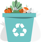 Blue recycle bin with garden and food waste in it