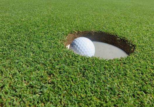 golf ball going into the hole