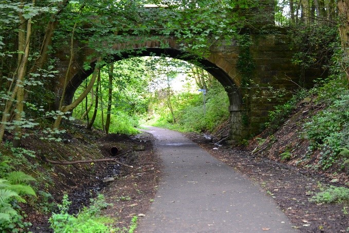 footpath leading under a bridge on the john muir way