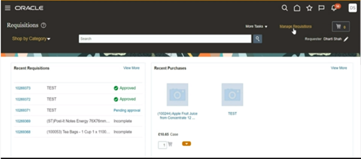 Screenshot of manage requisition 