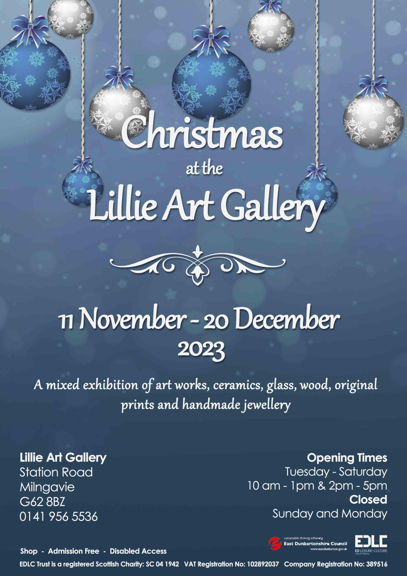 Poster for Christmas at the Lillie Art Gallery - same info as text