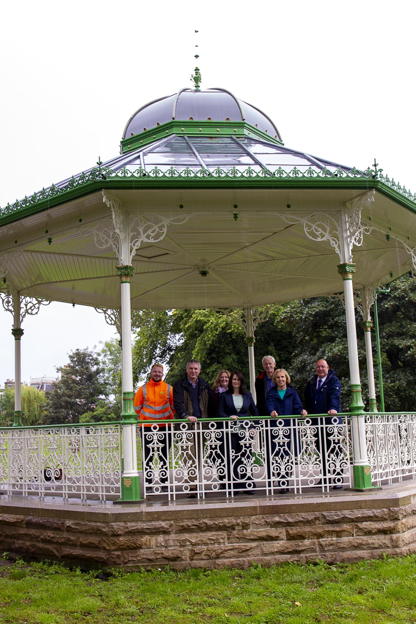 Peel Park band stand with Elected members and contractors