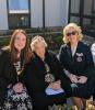 Dot is pictured with Depute Provost (left) and Maureen Cummings in the sunshine outside her home 