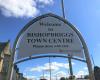 Bishopbriggs town centre sign against blue sky