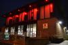 the Bearsden HUB building lit up red